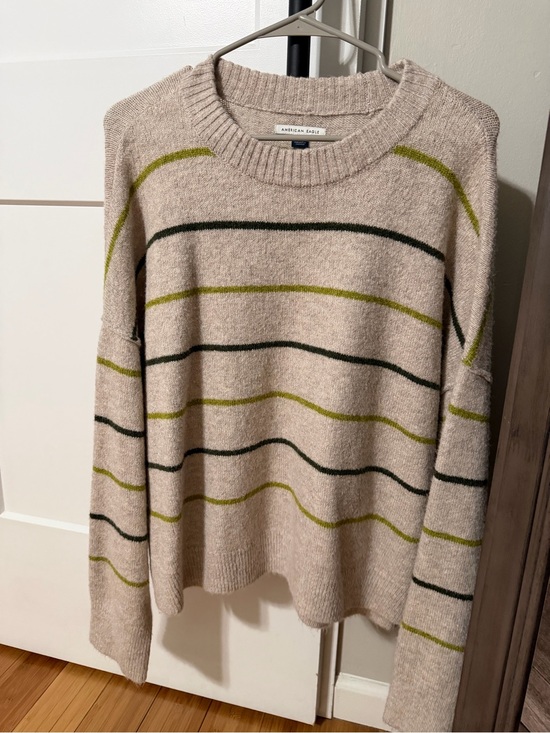 American Eagle Outfitters Sweaters - American Eagle Outfitters Beige Striped Crewneck Sweater